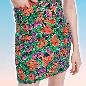 ZARA Floral Belted Mini Skirt Sz XS